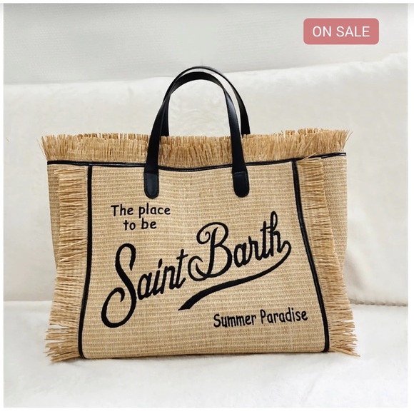 Saint Barth Beach Chic Embroidered Straw Tote - Picture 1 of 5
